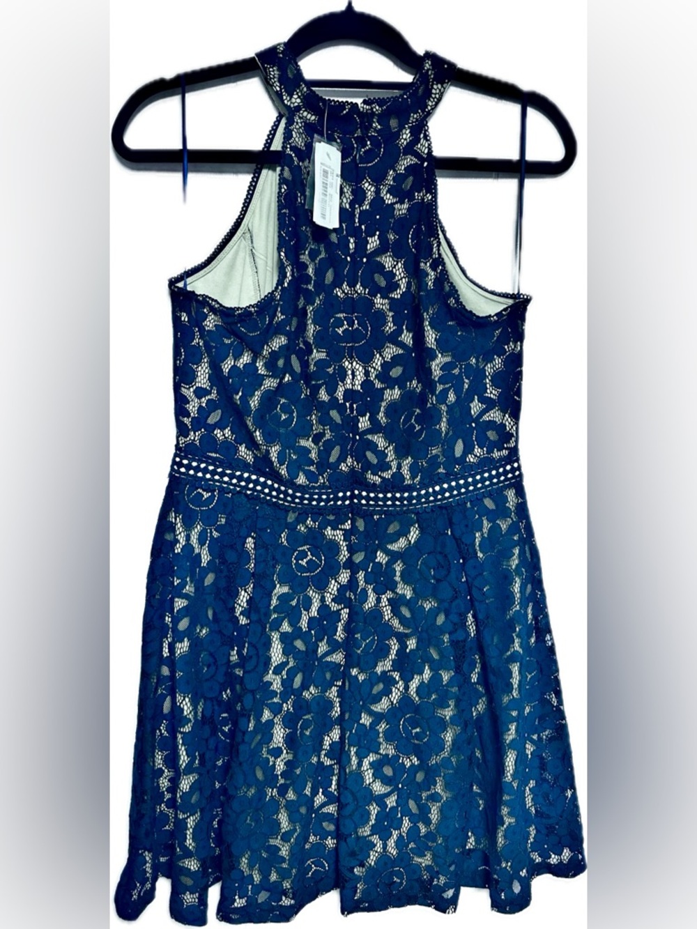 Anthropologie Blu Pepper Navy Lace Halter Skater Dress - Picture 5 of 5